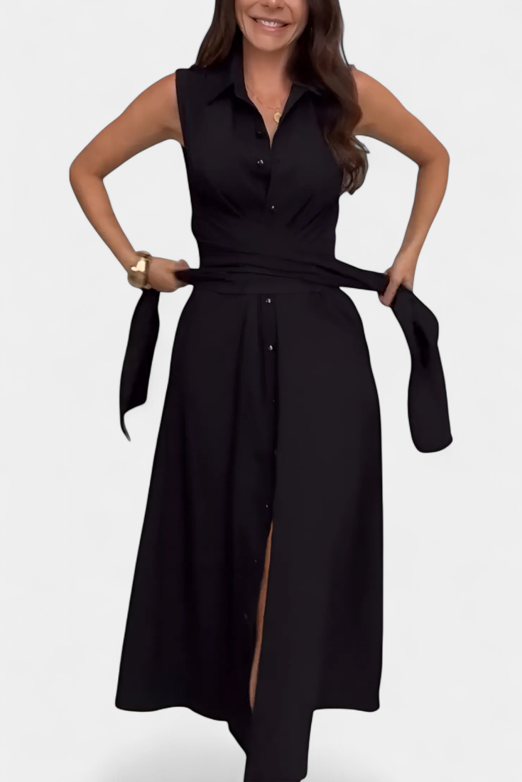 Meryl Button-Up Shirt Dress with Adjustable Bow