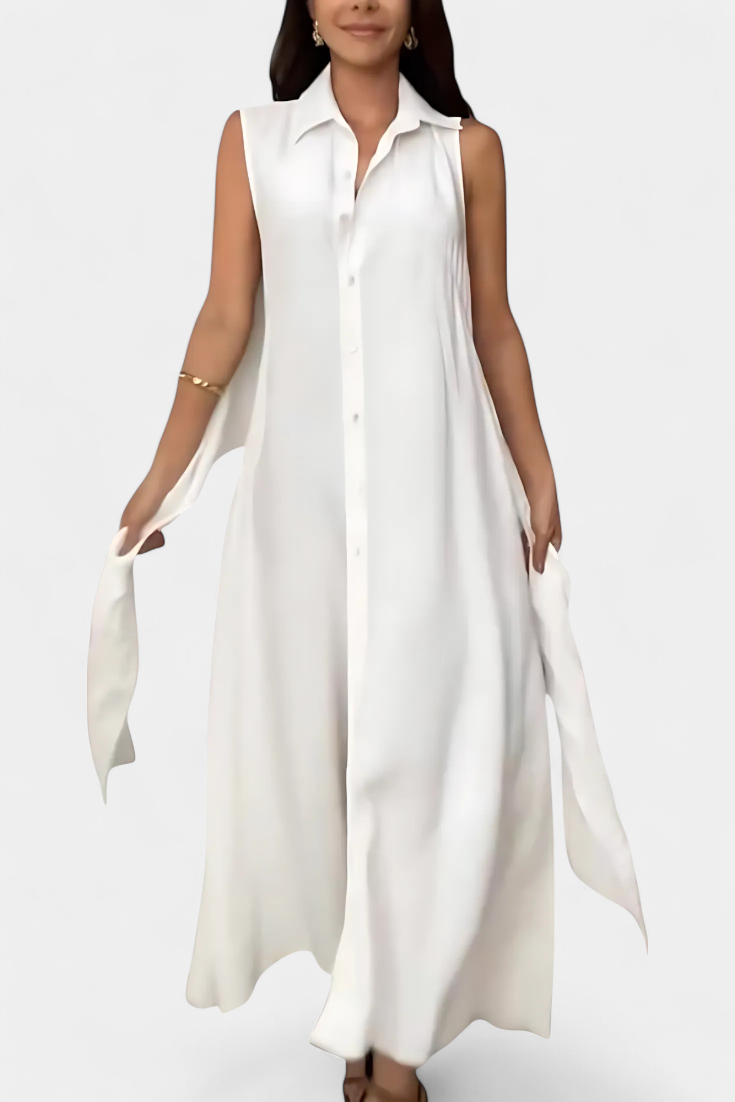 Meryl Button-Up Shirt Dress with Adjustable Bow