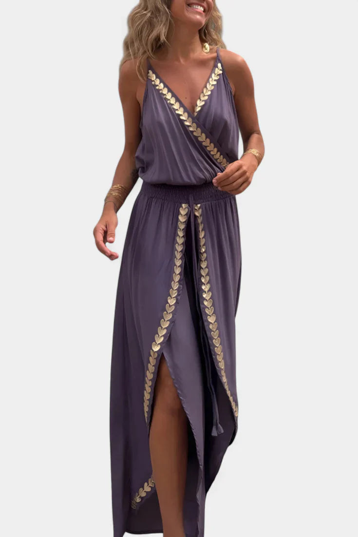 Donatila Unique Jumpsuit with Golden Details and Open Leg