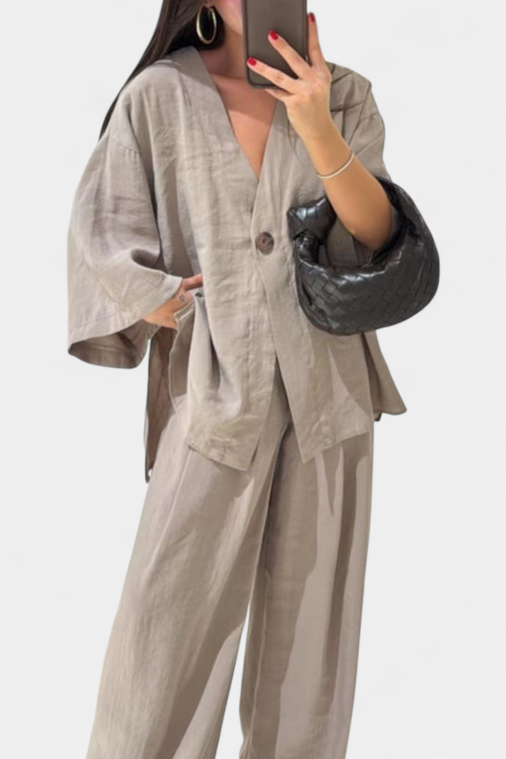 Eli Oversized Set with V-Neck Top and Straight Pants