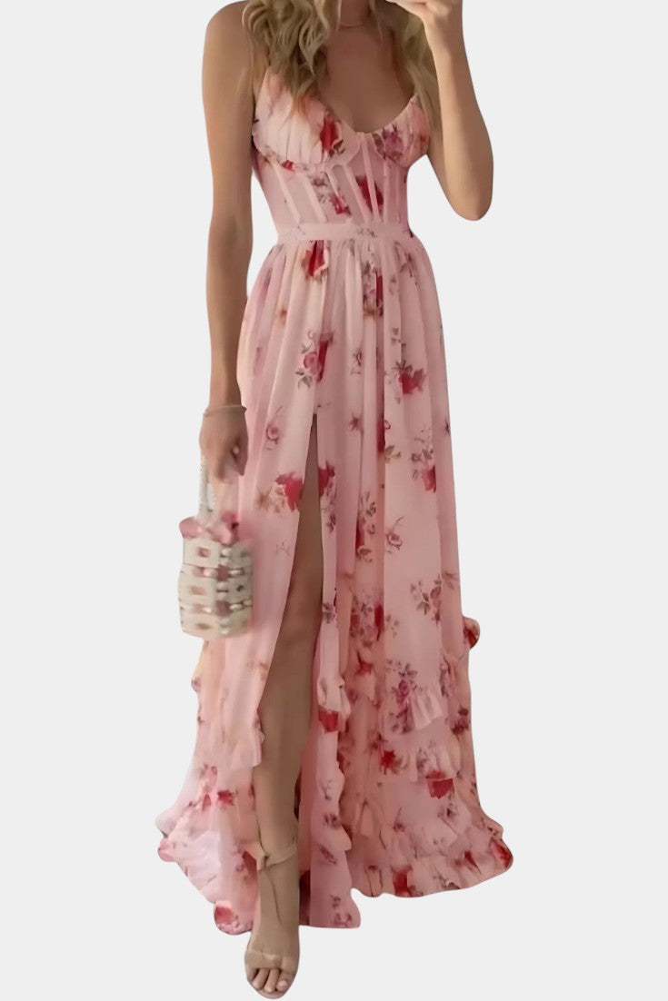 Luna Maxi Dress with Floral Corset and Sophisticated Silhouette