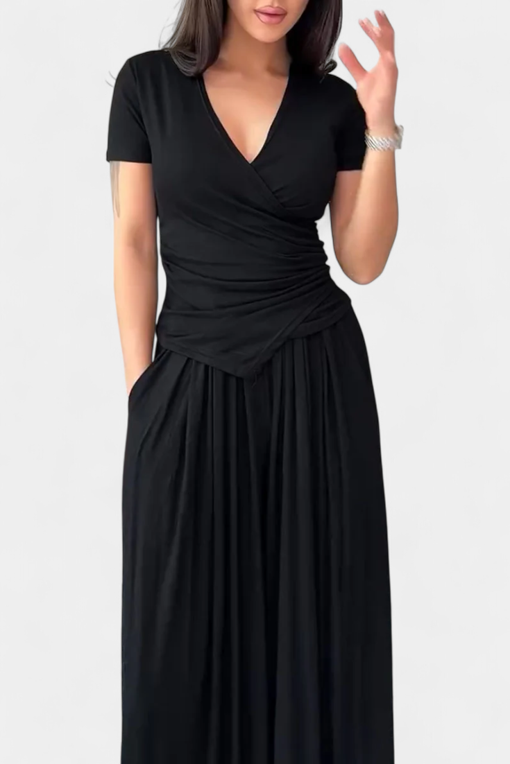 Ruslana Comfortable Two-Piece Set with Cross V-Neck