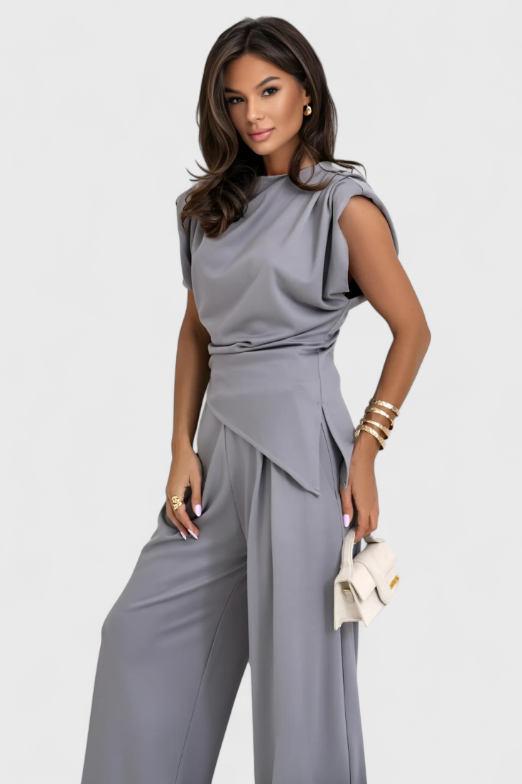 Sofia Asymmetrical Set with Draped Shoulders