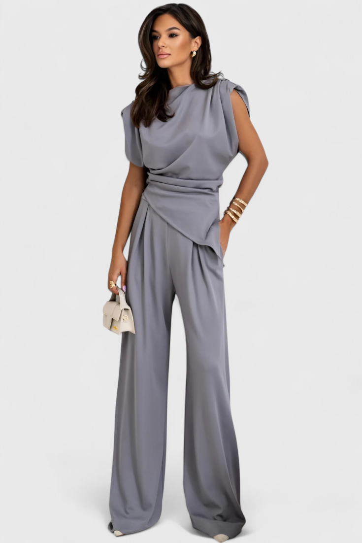 Sofia Asymmetrical Set with Draped Shoulders