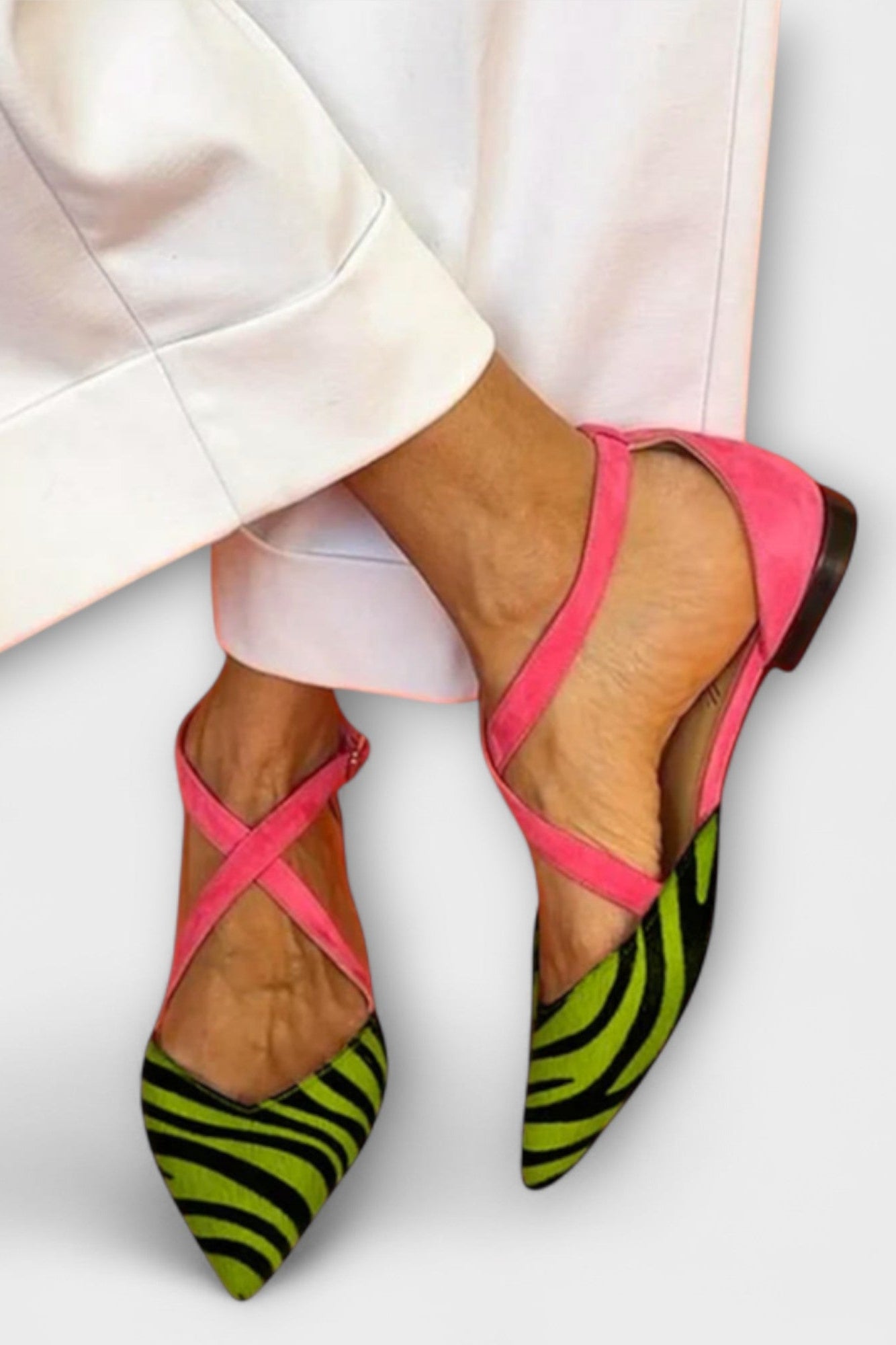 Fenna Ballerinas with Zebra Print and Cross Straps