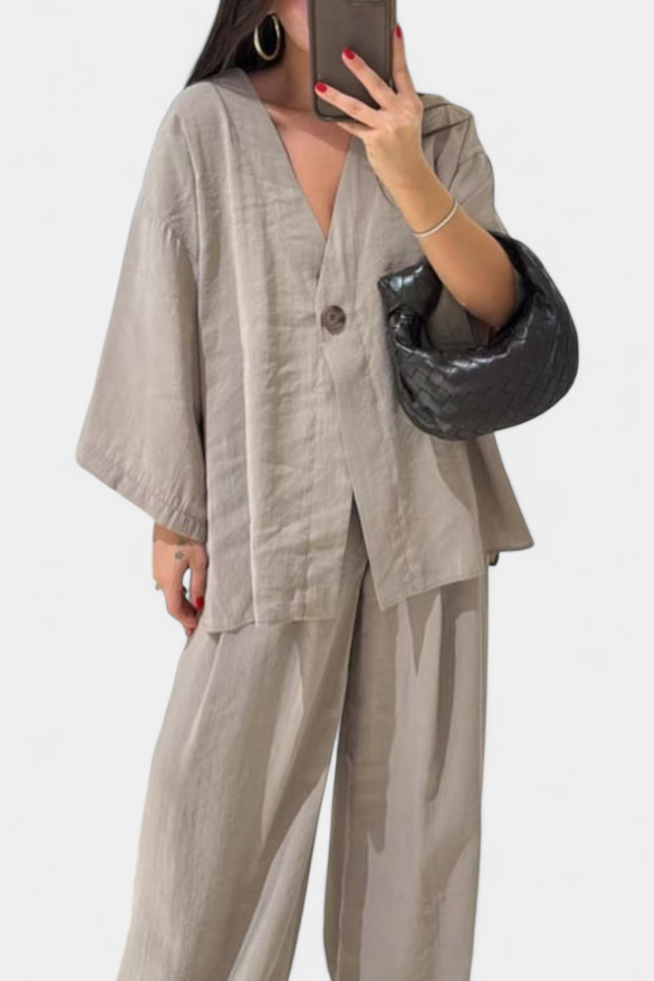 Eli Oversized Set with V-Neck Top and Straight Pants