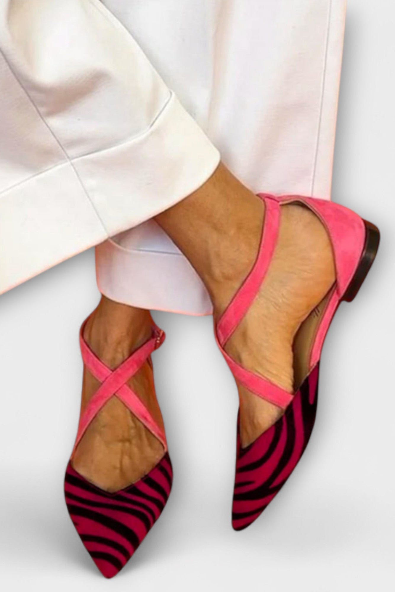 Fenna Ballerinas with Zebra Print and Cross Straps
