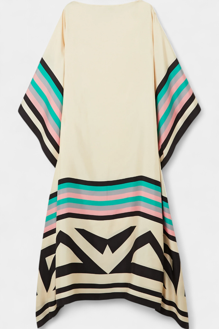 Elenora Geometric Caftan with Wide Cut and Butterfly Mesh Fabric
