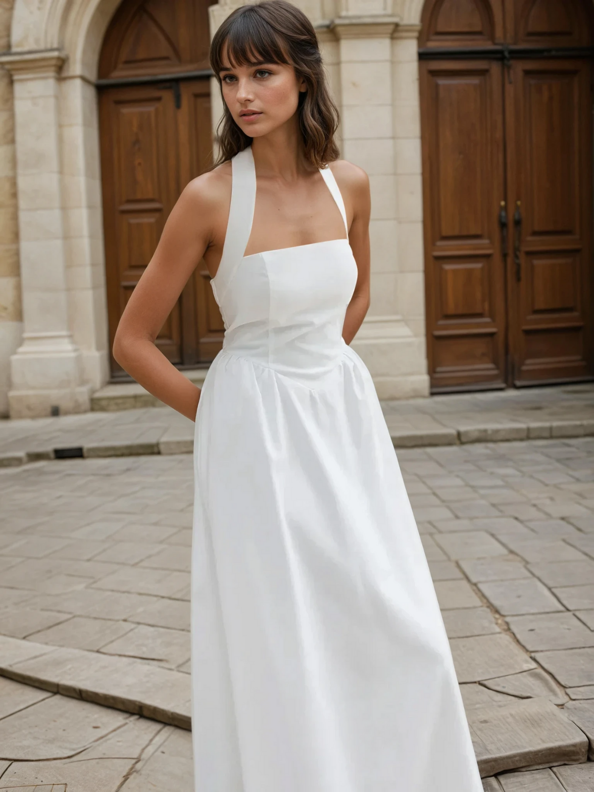 Ayşe® | Simple and Chic Halter A Line Long Dress