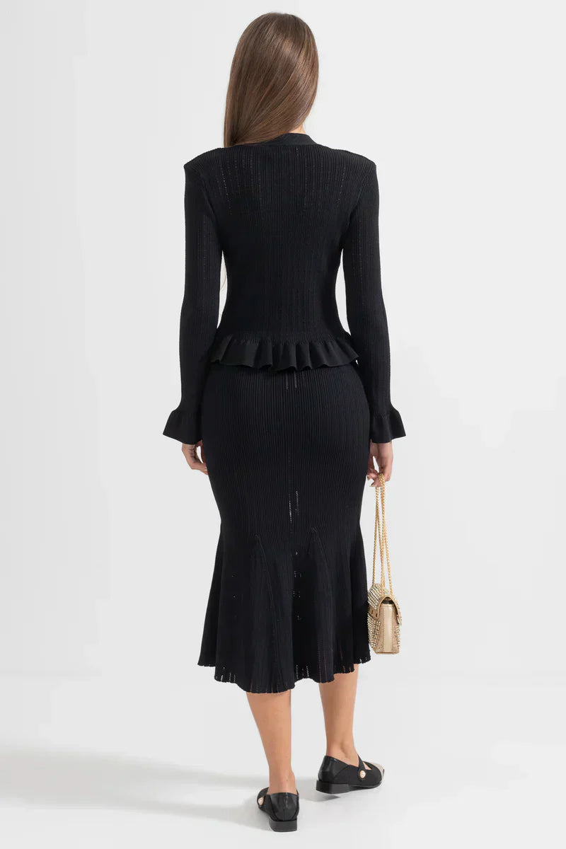 Prudence Refined Knit Midi Dress Set with Button Top