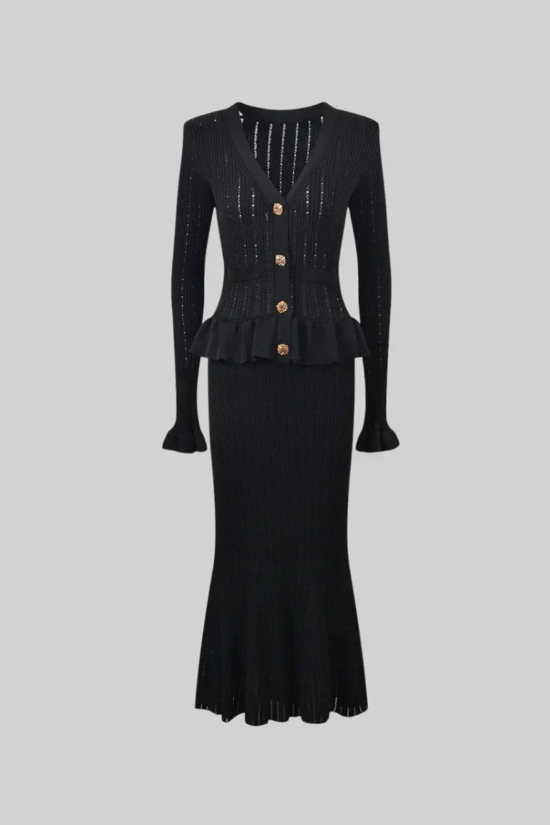 Prudence Refined Knit Midi Dress Set with Button Top