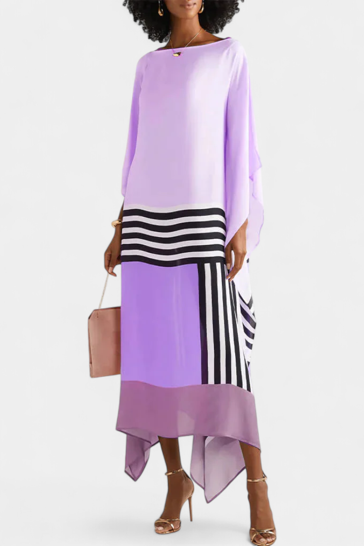 Elenora Geometric Caftan with Wide Cut and Butterfly Mesh Fabric