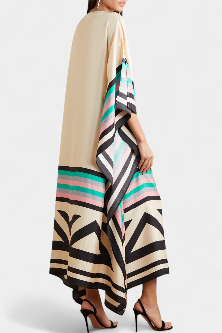 Elenora Geometric Caftan with Wide Cut and Butterfly Mesh Fabric