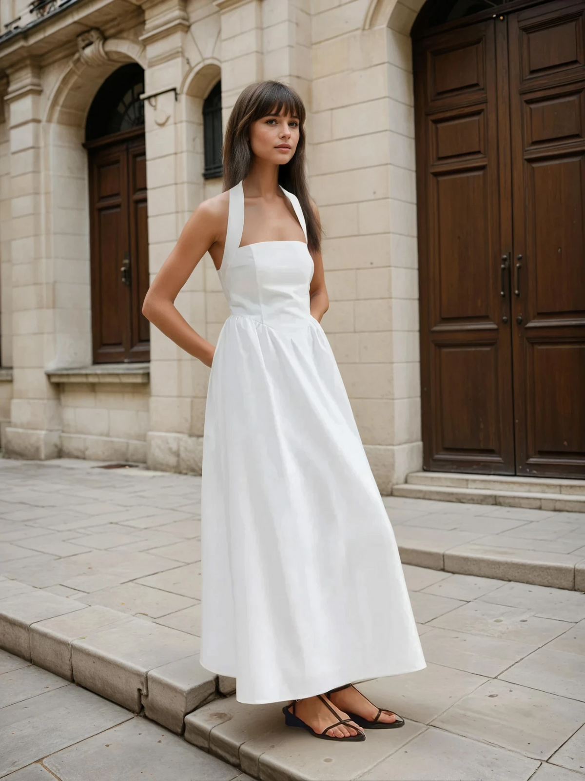 Ayşe® | Simple and Chic Halter A Line Long Dress