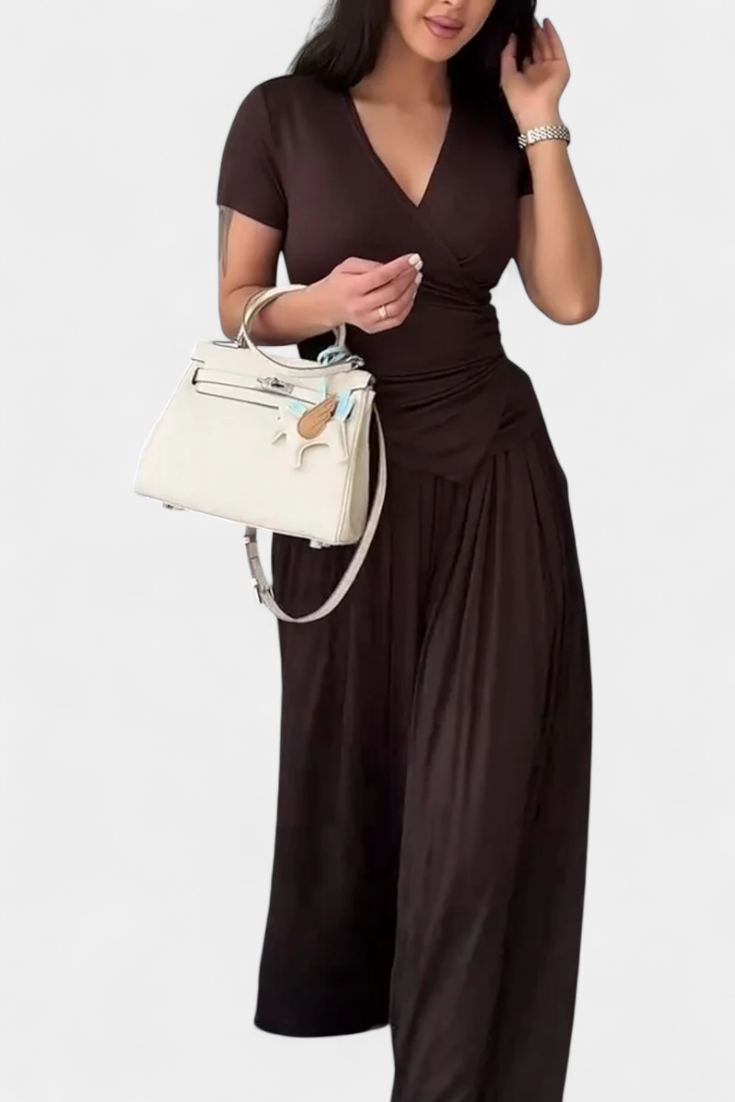 Ruslana Comfortable Two-Piece Set with Cross V-Neck