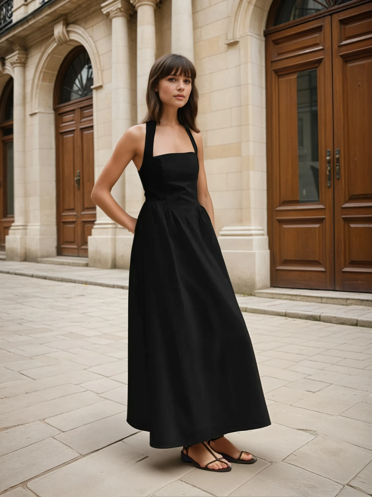 Ayşe® | Simple and Chic Halter A Line Long Dress