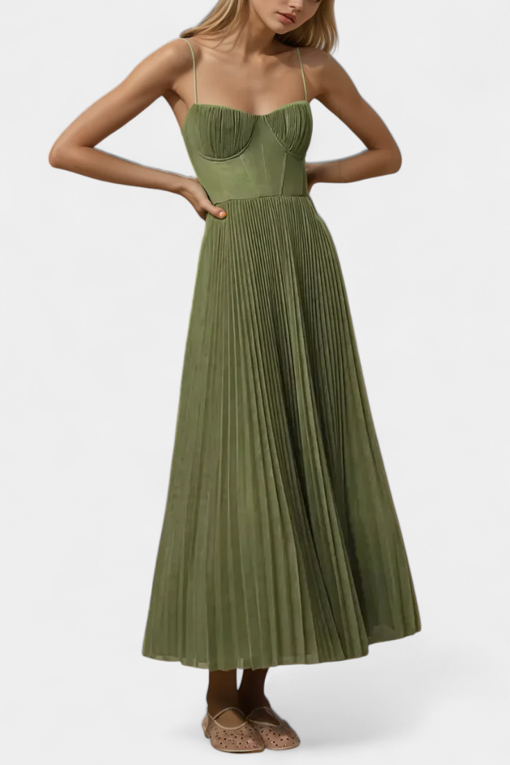 Ottilie Pleated Chiffon Dress with Sculpted Corset and Heart Neckline