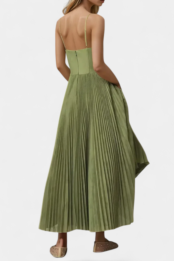 Ottilie Pleated Chiffon Dress with Sculpted Corset and Heart Neckline