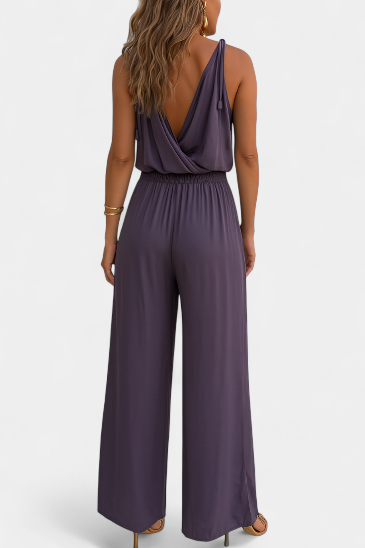 Donatila Unique Jumpsuit with Golden Details and Open Leg
