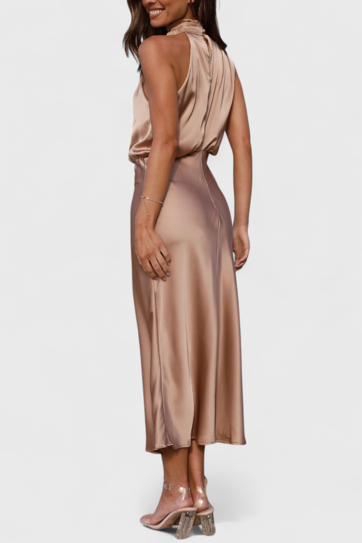 Rina Elegant Draped Halter Neck Dress