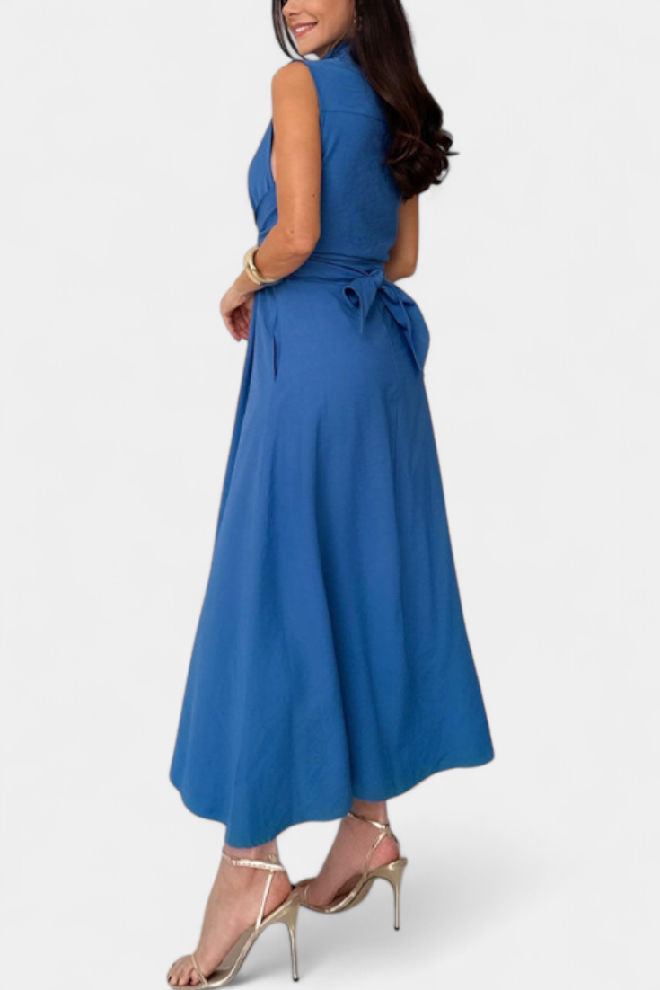 Meryl Button-Up Shirt Dress with Adjustable Bow