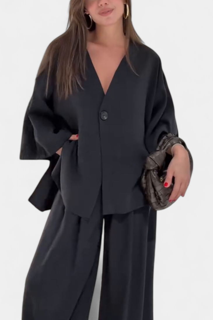 Eli Oversized Set with V-Neck Top and Straight Pants