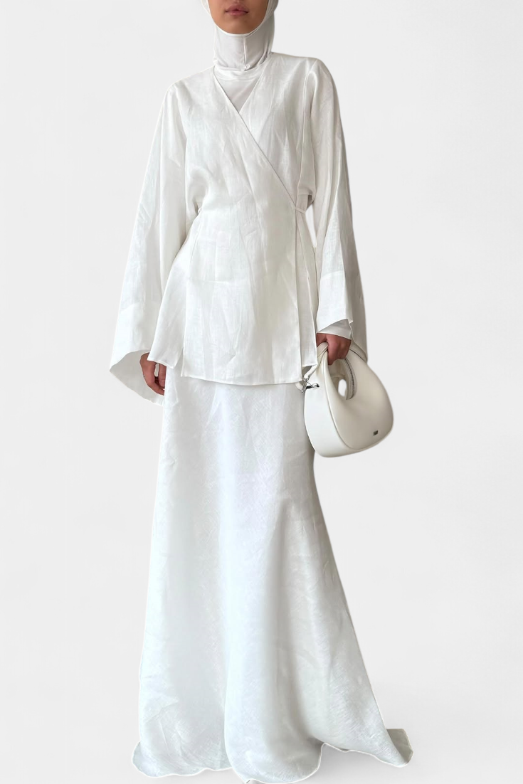 Zelda V-Neck Shirt and Slit Skirt Set