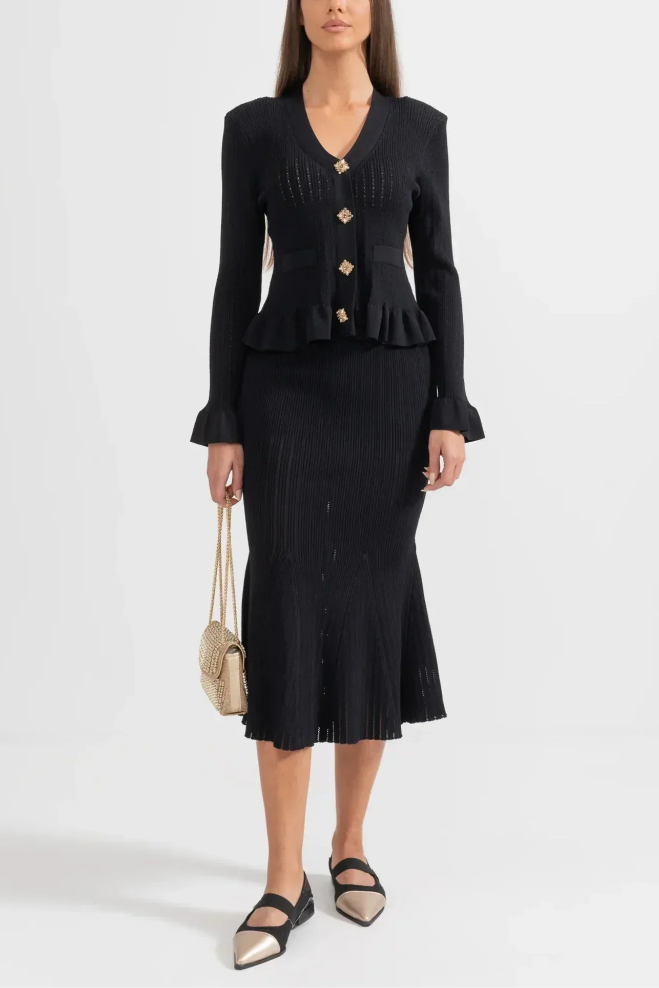 Prudence Refined Knit Midi Dress Set with Button Top