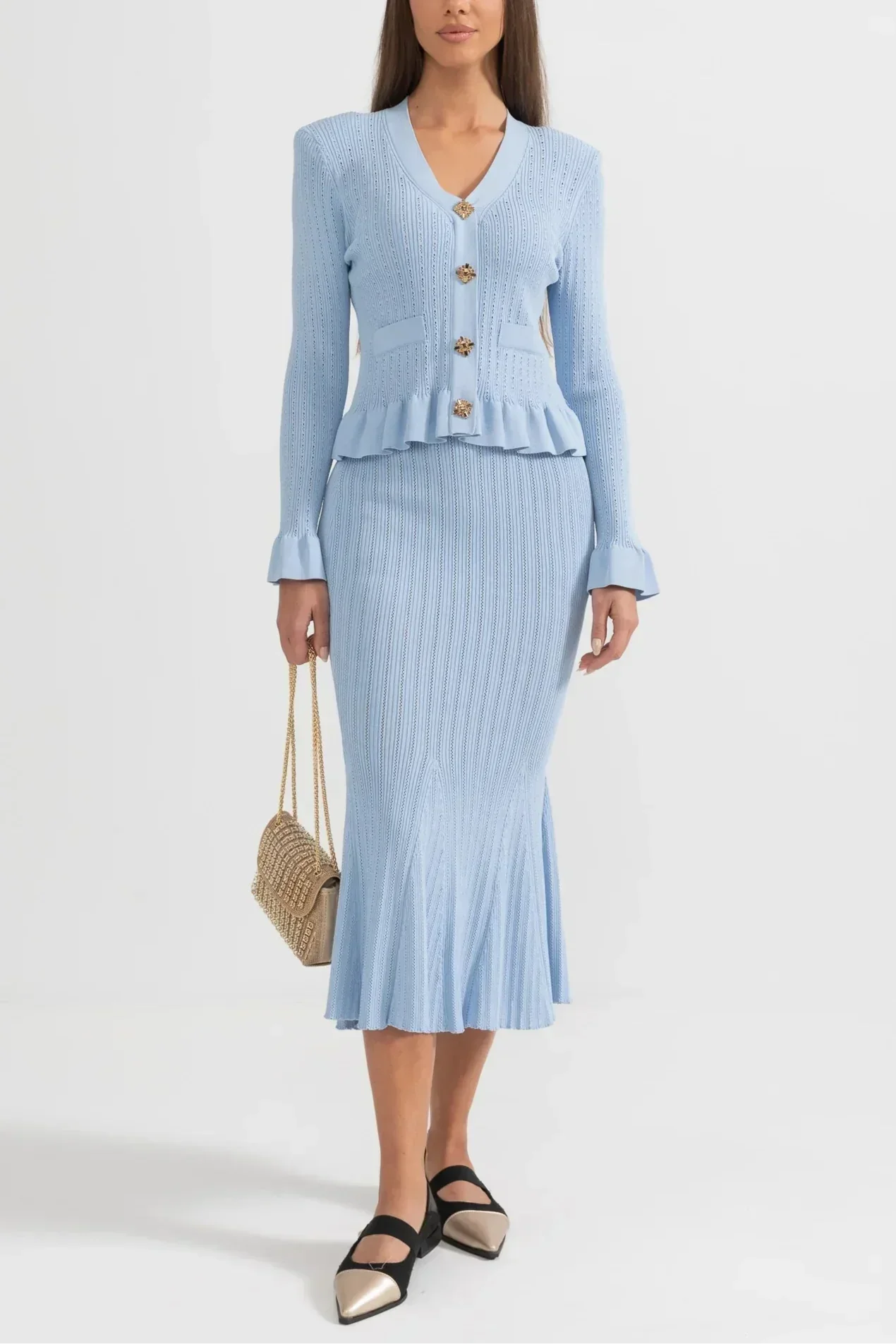 Prudence Refined Knit Midi Dress Set with Button Top