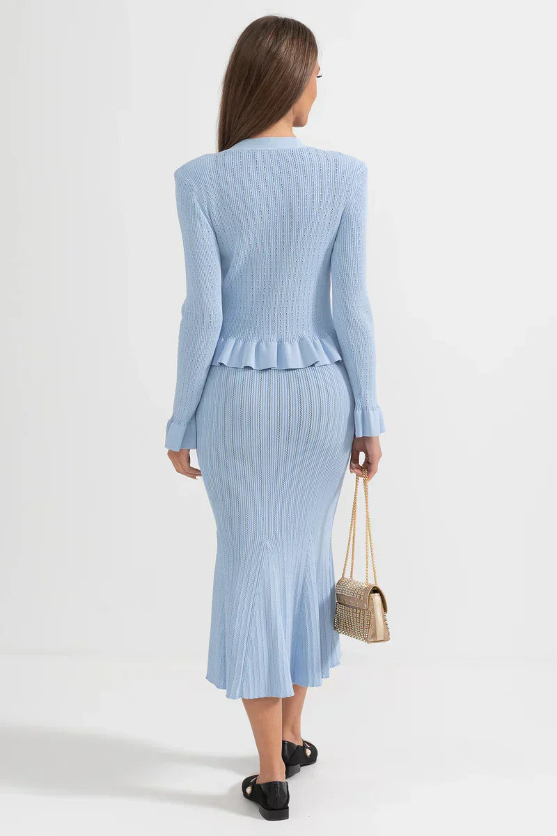 Prudence Refined Knit Midi Dress Set with Button Top