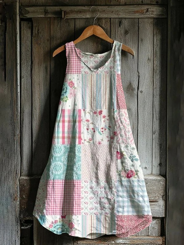 Vintage Floral Geometric Tank Dress