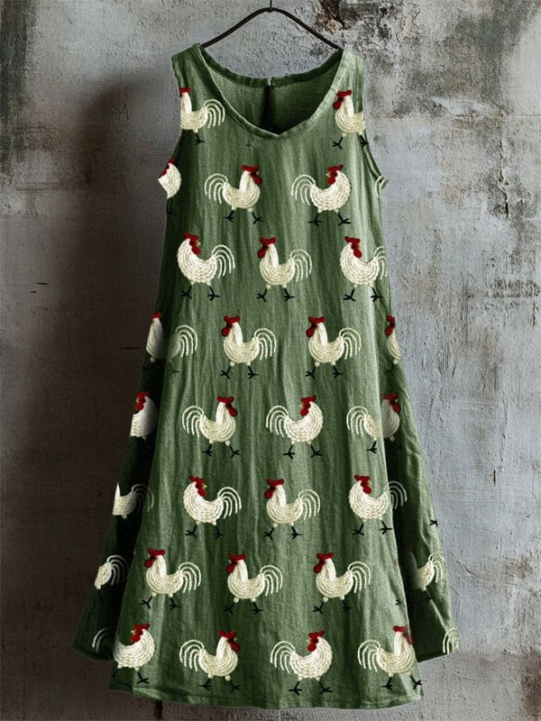 Farm Rooster Embroidered Tank Dress