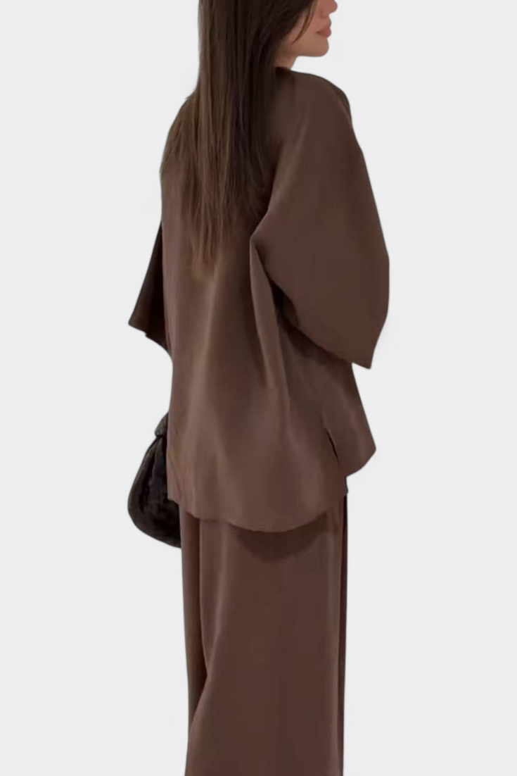Eli Oversized Set with V-Neck Top and Straight Pants