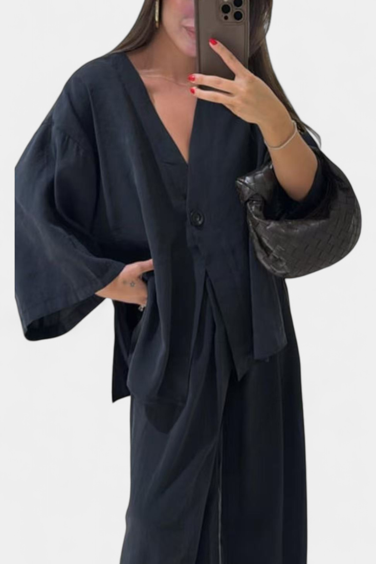 Eli Oversized Set with V-Neck Top and Straight Pants