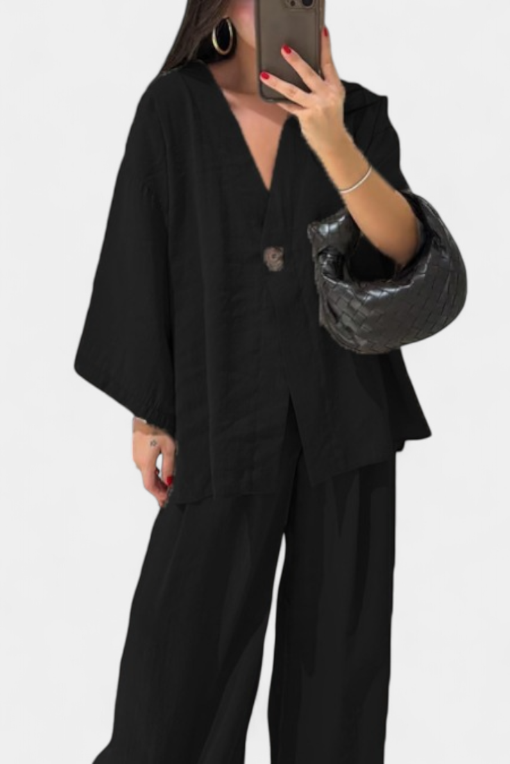 Eli Oversized Set with V-Neck Top and Straight Pants