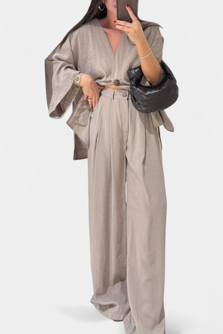 Eli Oversized Set with V-Neck Top and Straight Pants