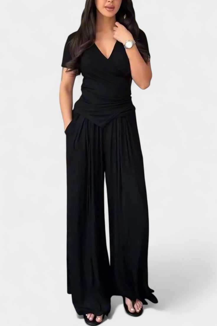 Ruslana Comfortable Two-Piece Set with Cross V-Neck