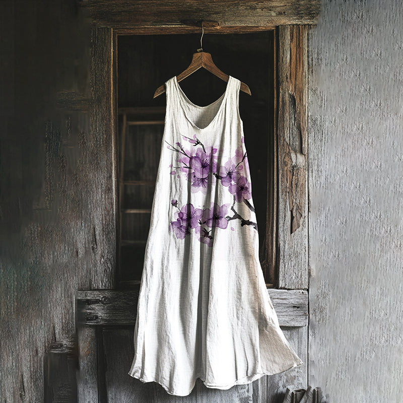 Vintage Lovely Plum Blossom Art Pattern Casual Midi Dress