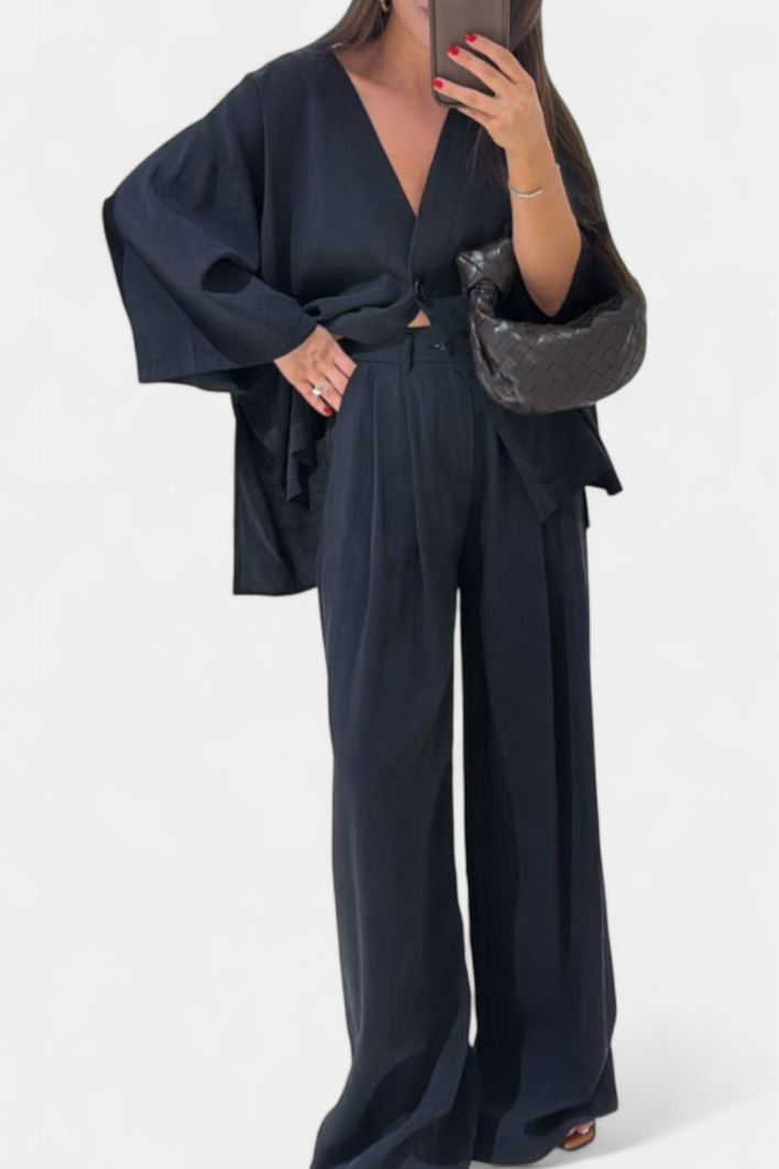 Eli Oversized Set with V-Neck Top and Straight Pants