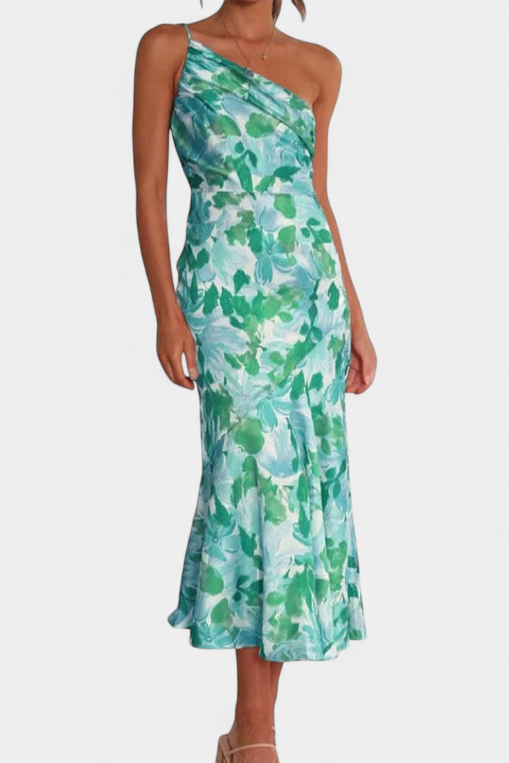 Reya Asymmetrical One-Shoulder Floral Print Dress