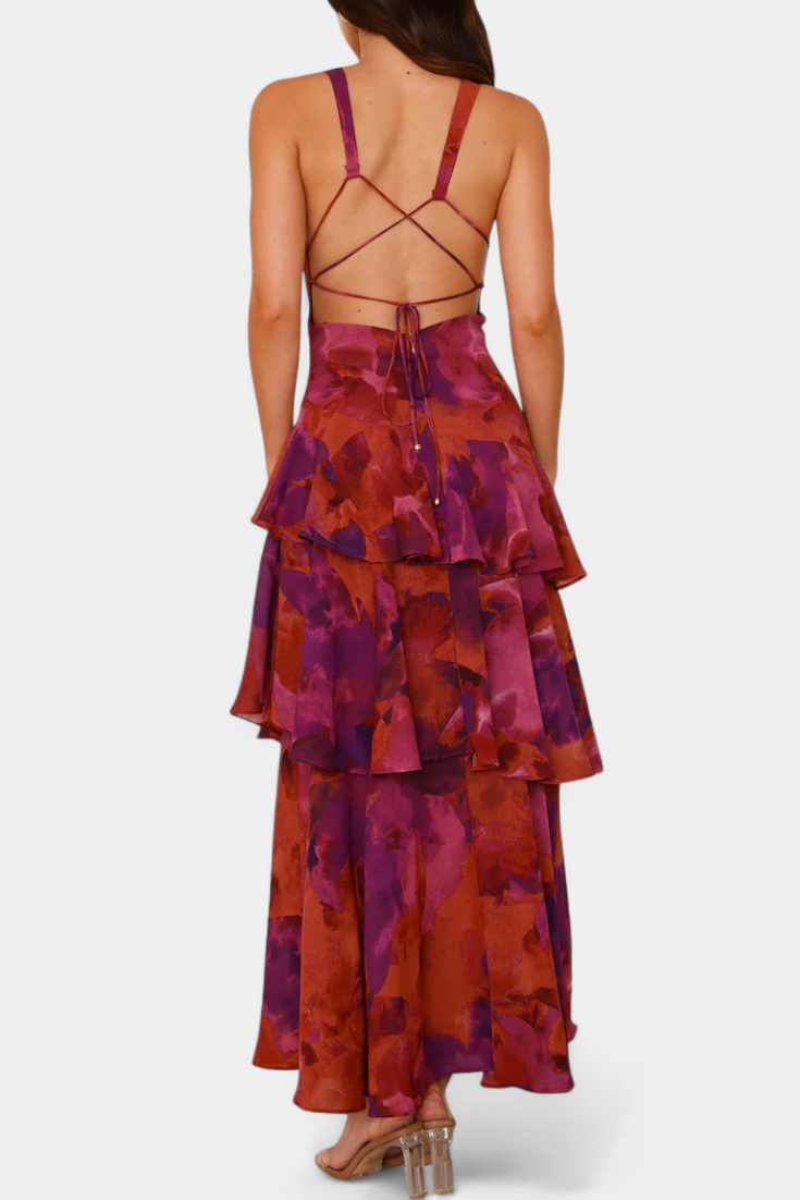 Sunday Dress in Georgette with V-Neck and Flowing Layers