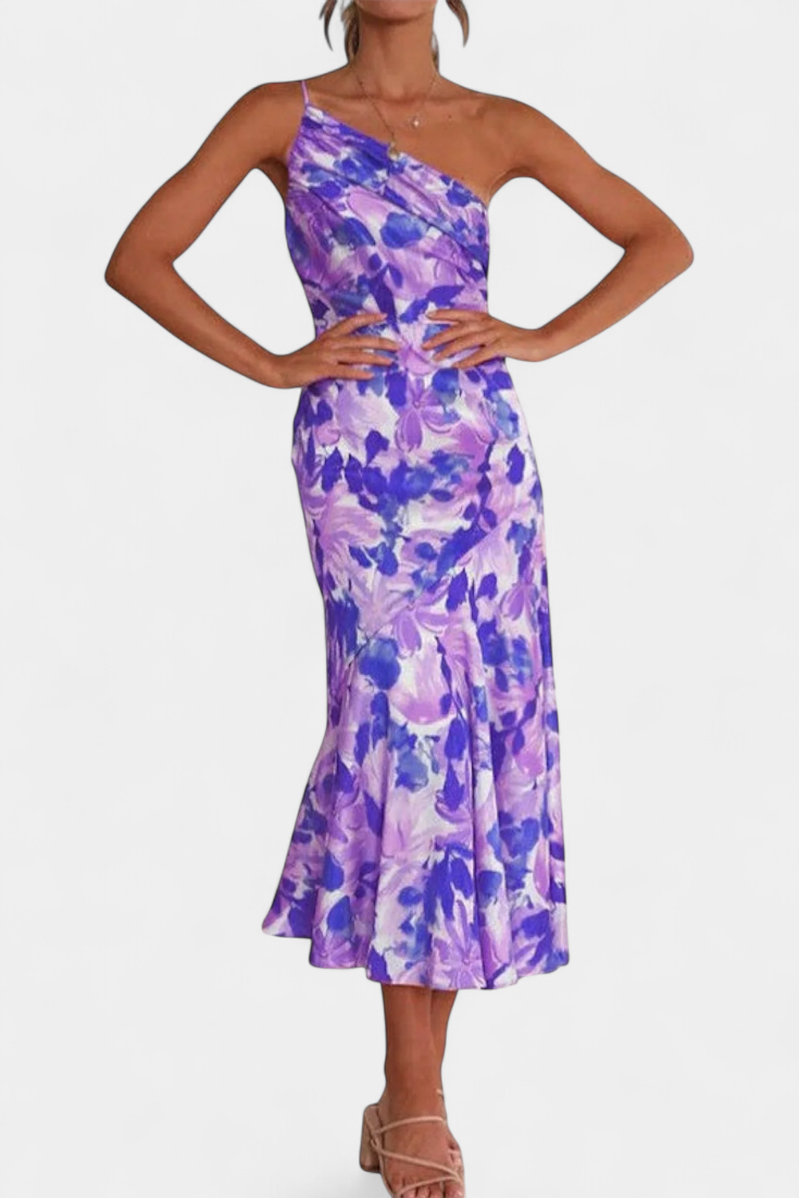 Reya Asymmetrical One-Shoulder Floral Print Dress