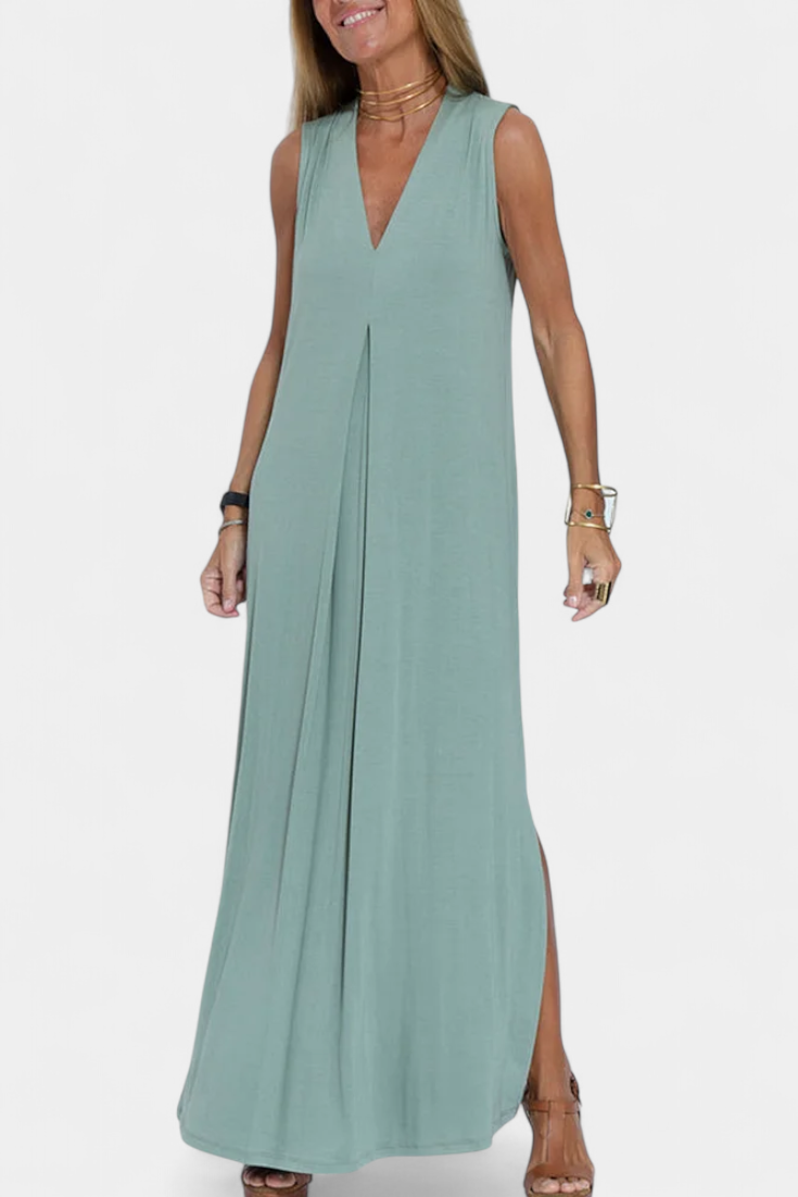 Felisa Maxi Dress Without Sleeves in Solid Color and Elegant Silhouette