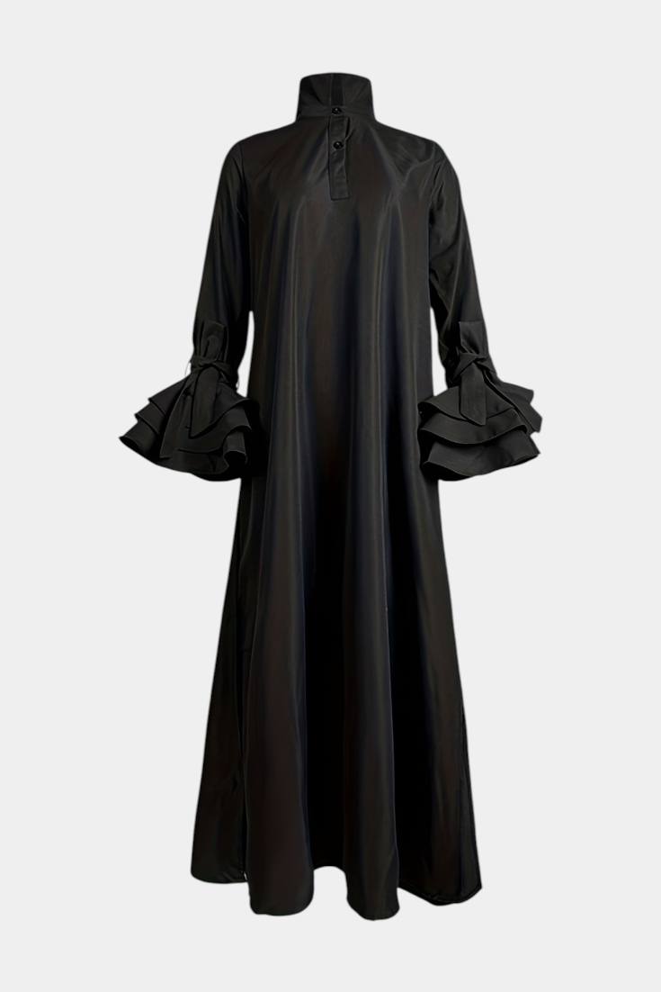 Ramona | Long Urban Dress with Shirt Collar and Ruffled Sleeves - Limited Edition