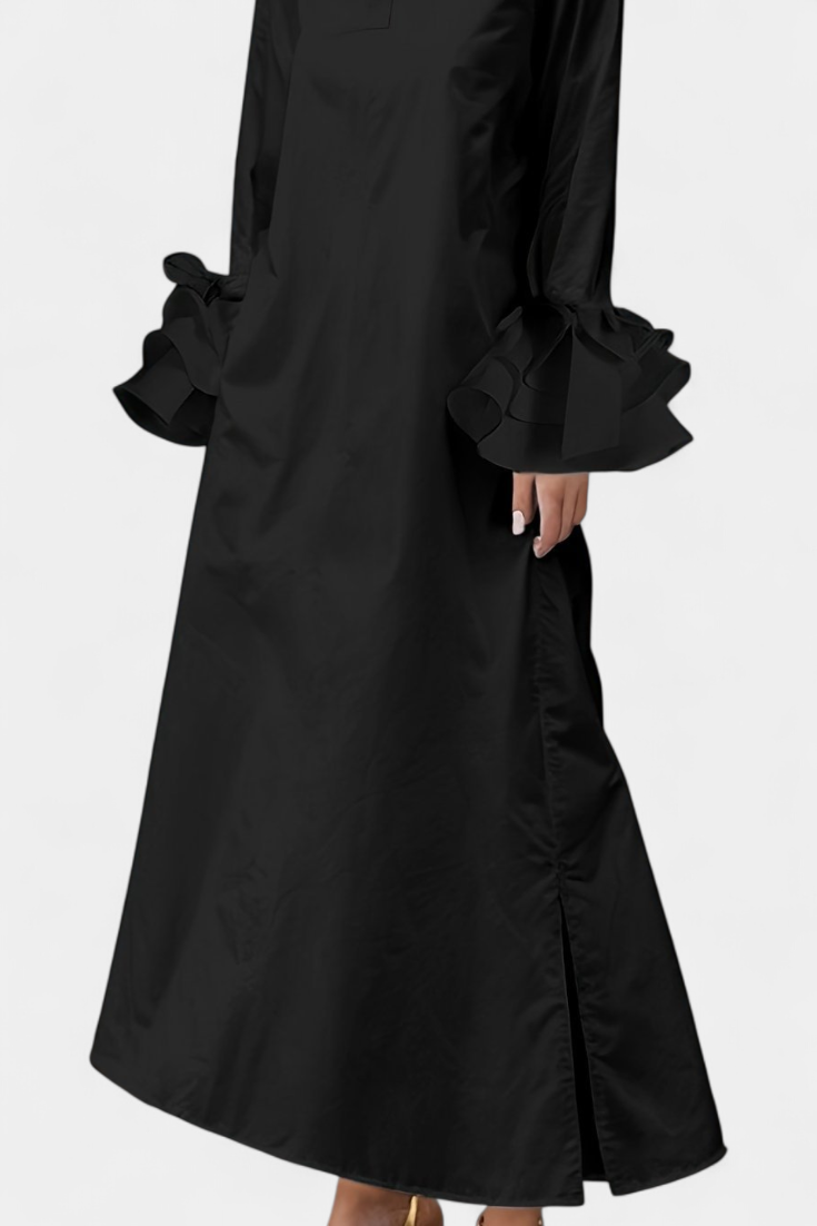 Ramona | Long Urban Dress with Shirt Collar and Ruffled Sleeves - Limited Edition