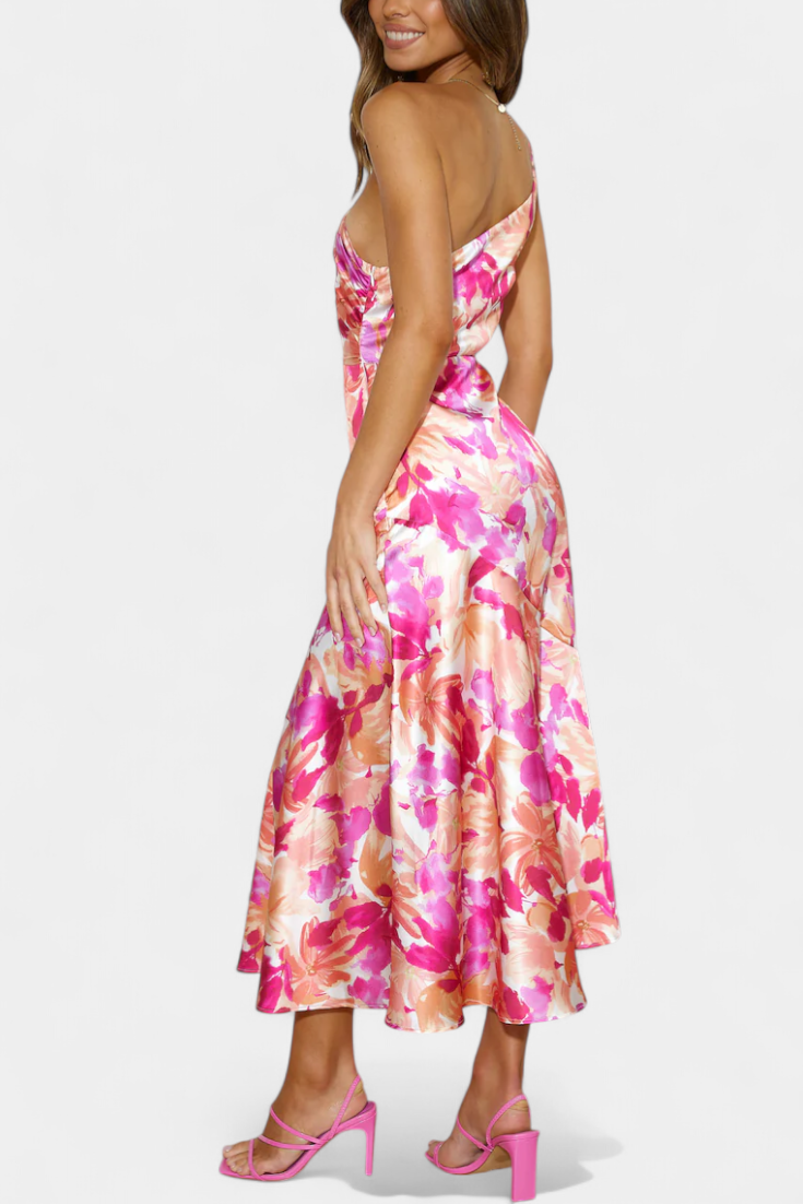 Reya Asymmetrical One-Shoulder Floral Print Dress