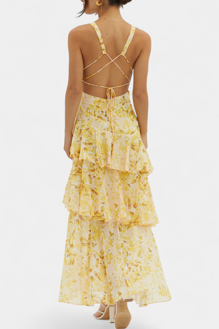 Sunday Dress in Georgette with V-Neck and Flowing Layers