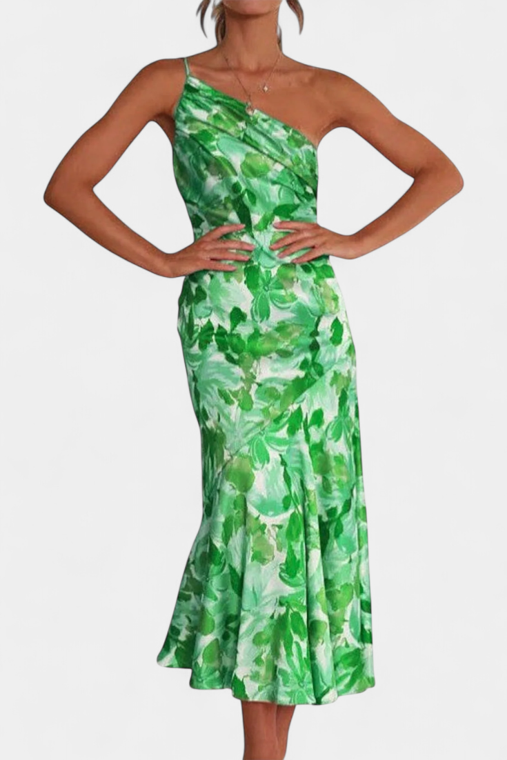 Reya Asymmetrical One-Shoulder Floral Print Dress