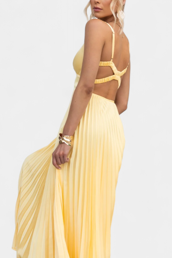 Arlena Pleated Strap Dress with Crisscross Back