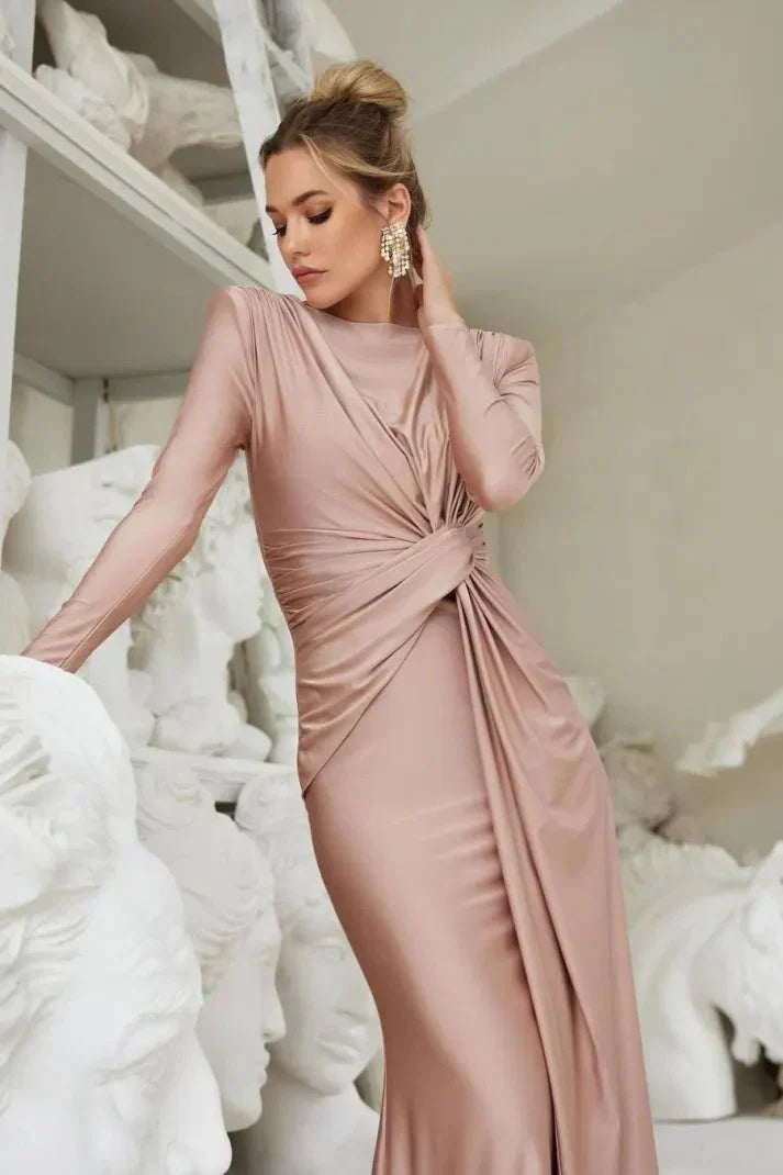 Michaela™ | Long Sleeve Maxi Dress with Twist Front